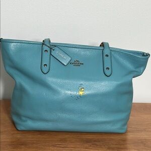 Coach Peanut Woodstock Blue Leather Tote Bag